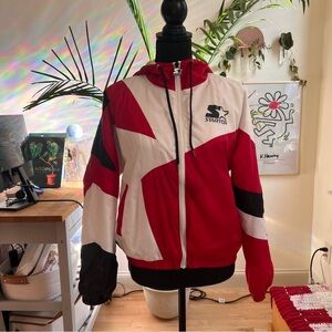 STARTER Full Zip Windbreaker Jacket, Red and White